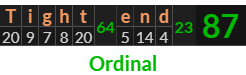 "Tight end" = 87 (Ordinal)