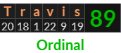 "Travis" = 89 (Ordinal)