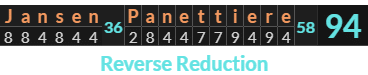 "Jansen Panettiere" = 94 (Reverse Reduction)