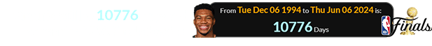 Giannis will be a span of 10776 days old when the NBA Finals starts in June: