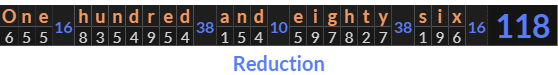 "One hundred and eighty six" = 118 (Reduction)