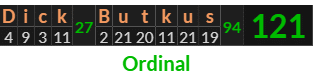 "Dick Butkus" = 121 (Ordinal)