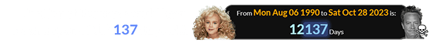 JonBenet Ramsey would have been a span of 12,137 days old: