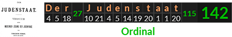 "Der Judenstaat" = 142 (Ordinal)