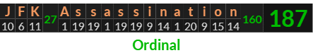 "JFK Assassination" = 187 (Ordinal)