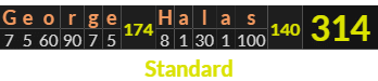 "George Halas" = 314 (Standard)