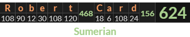 "Robert Card" = 624 (Sumerian)