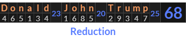 "Donald John Trump" = 68 (Reduction)