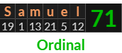 "Samuel" = 71 (Ordinal)