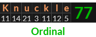 "Knuckle" = 77 (Ordinal)