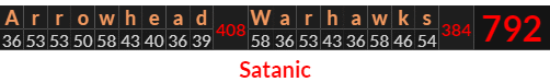 "Arrowhead Warhawks" = 792 (Satanic)