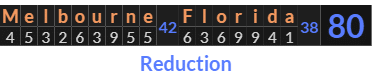 "Melbourne Florida" = 80 (Reduction)