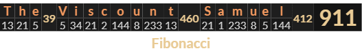 "The Viscount Samuel" = 911 (Fibonacci)