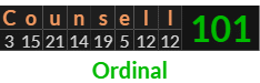 "Counsell" = 101 (Ordinal)