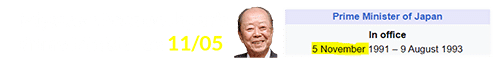 Miyazawa became Japan’s Prime Minister on 11/05: