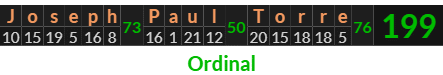 "Joseph Paul Torre" = 199 (Ordinal)