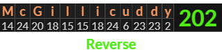 "McGillicuddy" = 202 (Reverse)