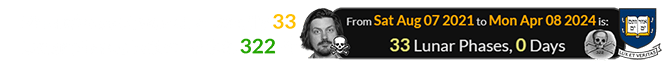 Moore’s death was also exactly 33 Lunar phases before Yale’s 322nd: