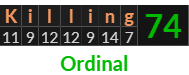 "Killing" = 74 (Ordinal)