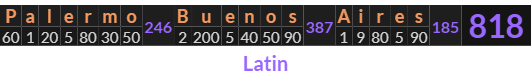 "Palermo Buenos Aires" = 818 (Latin)