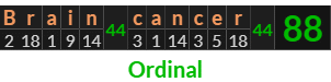 "Brain cancer" = 88 (Ordinal)