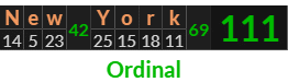 "New York" = 111 (Ordinal)
