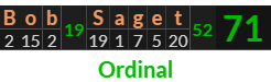 "Bob Saget" = 71 (Ordinal)