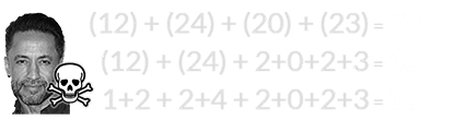 (12) + (24) + (20) + (23) = 79, (12) + (24) + 2+0+2+3 = 43, and 1+2 + 2+4 + 2+0+2+3 = 16