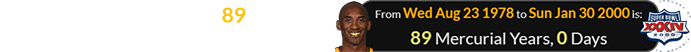 Kobe Bryant was exactly 89 Mercurial years old for Super Bowl XXXIV: