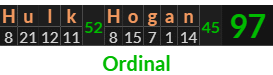 "Hulk Hogan" = 97 (Ordinal)