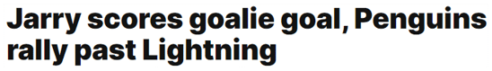Jarry scores goalie goal, Penguins rally past Lightning