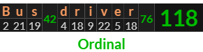 "Bus driver" = 118 (Ordinal)