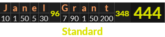 "Janel Grant" = 444 (Standard)