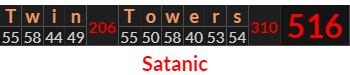 "Twin Towers" = 516 (Satanic)
