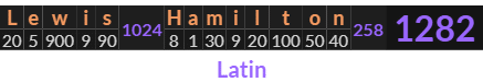 "Lewis Hamilton" = 1282 (Latin)