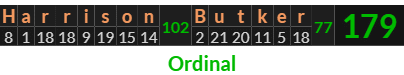 "Harrison Butker" = 179 (Ordinal)