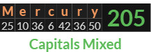 "Mercury" = 205 (Capitals Mixed)