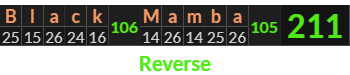 "Black Mamba" = 211 (Reverse)