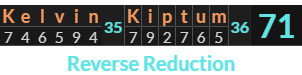"Kelvin Kiptum" = 71 (Reverse Reduction)