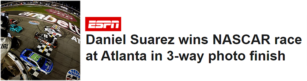 Daniel Suarez wins NASCAR race at Atlanta in 3-way photo finish