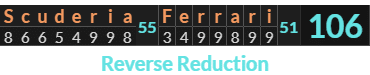 "Scuderia Ferrari" = 106 (Reverse Reduction)
