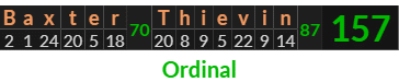 "Baxter Thievin" = 157 (Ordinal)