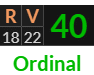 "RV" = 40 (Ordinal)