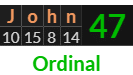 "John" = 47 (Ordinal)