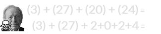 (3) + (27) + (20) + (24) = 74 and (3) + (27) + 2+0+2+4 = 38