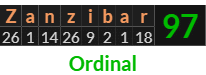 "Zanzibar" = 97 (Ordinal)