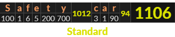 "Safety car" = 1106 (Standard)