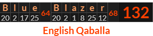 "Blue Blazer" = 132 (English Qaballa)