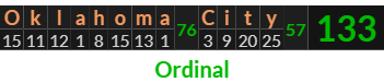 "Oklahoma City" = 133 (Ordinal)