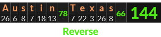 "Austin Texas" = 144 (Reverse)